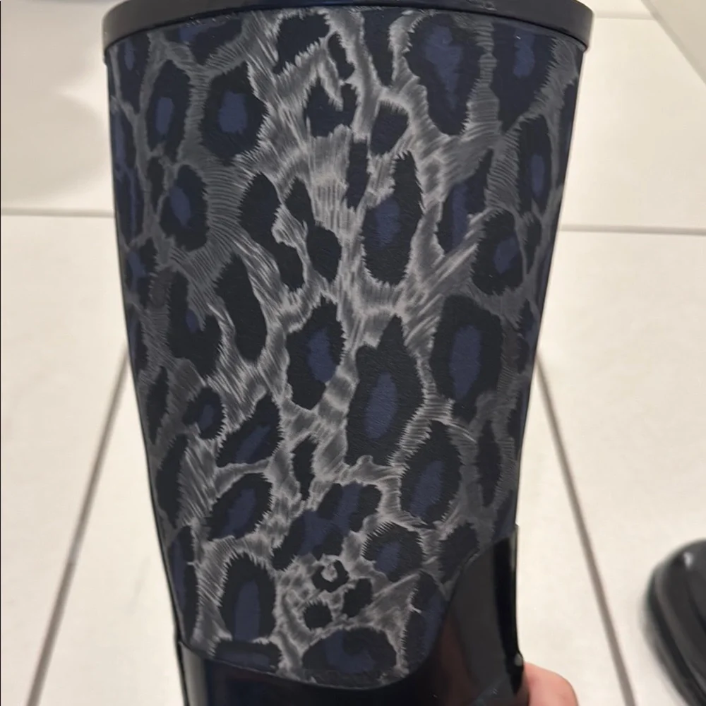 BCBGMaxAzria Black Winter Rain Boots Knee-High black so to animal print